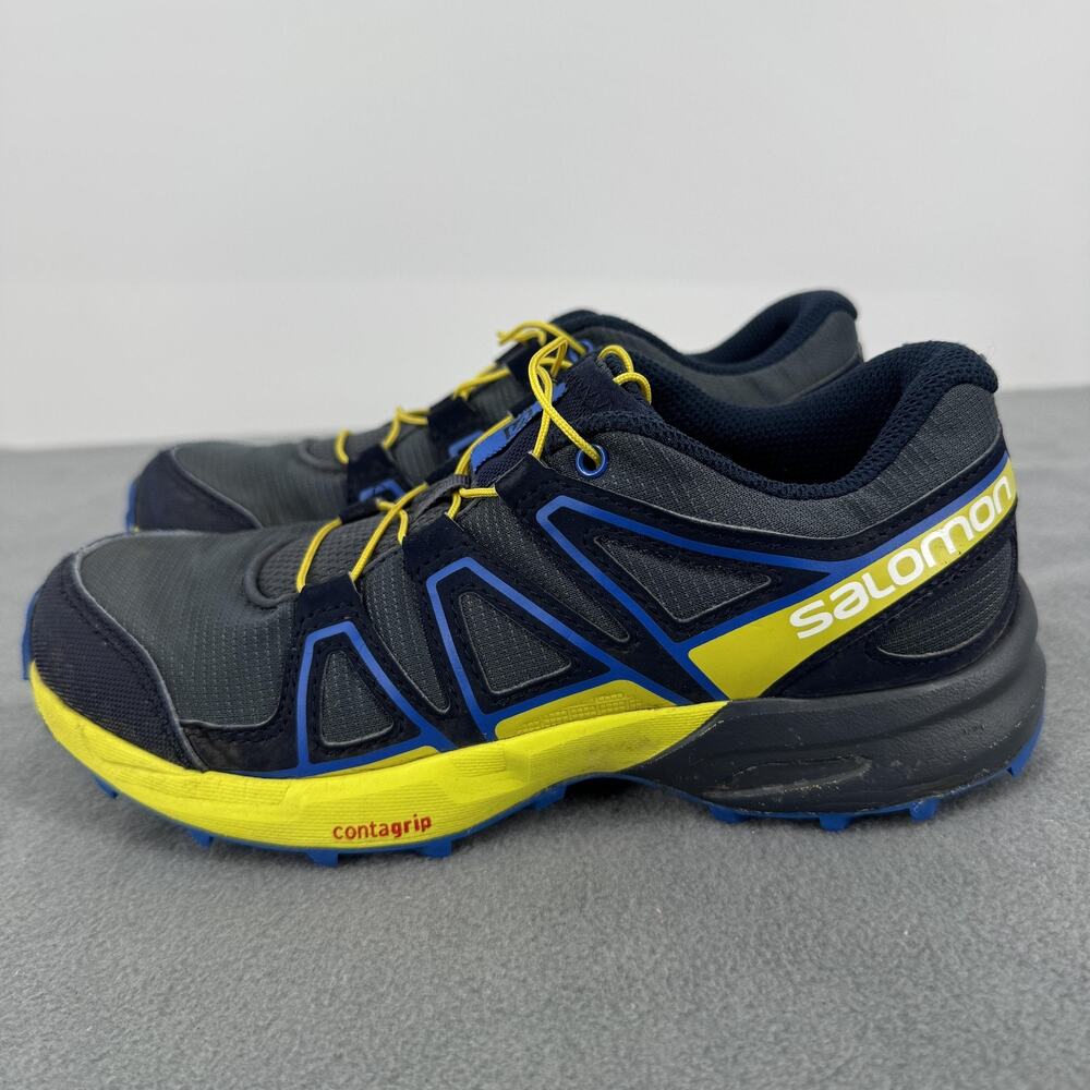 Salomon Speedcross Shoes Youth Size 2 Blue Yellow Trail Running Contagrip 392385